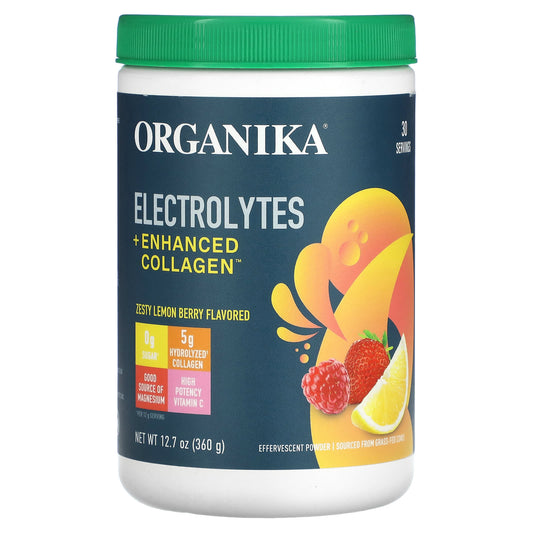 Organika-Electrolytes + Enhanced Collagen-Zesty Lemon Berry-12.7 oz (360 g)