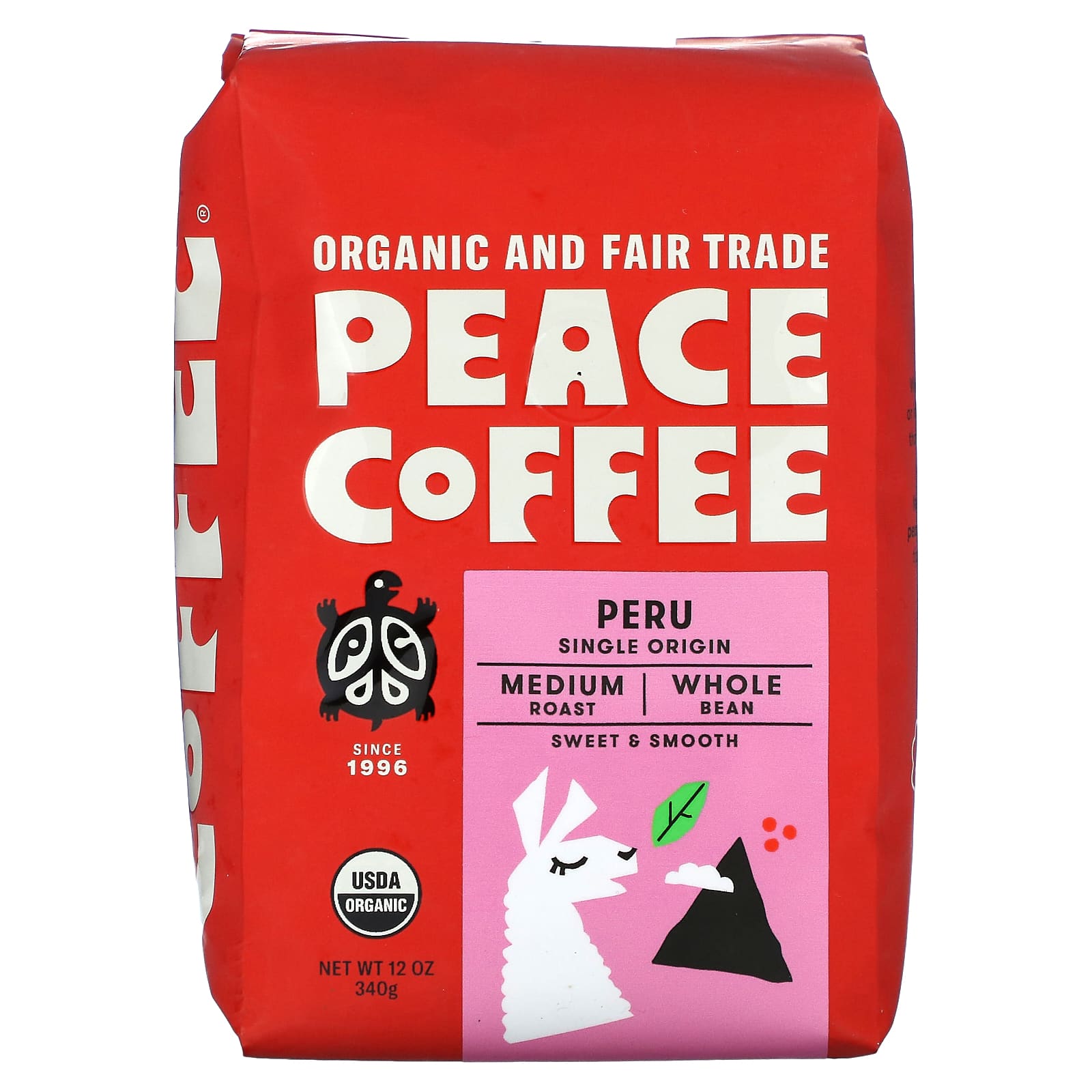 Peace Coffee-Organic Peru-Whole Bean-Medium Roast-12 oz (340 g)