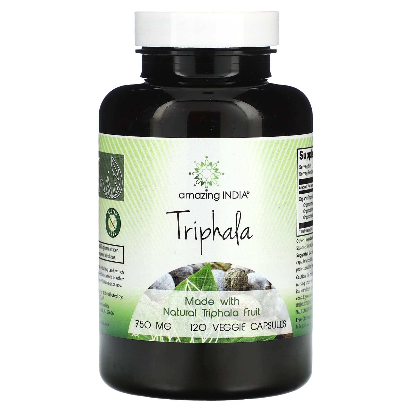 Amazing India-Triphala-750 mg-120 Veggie Capsules