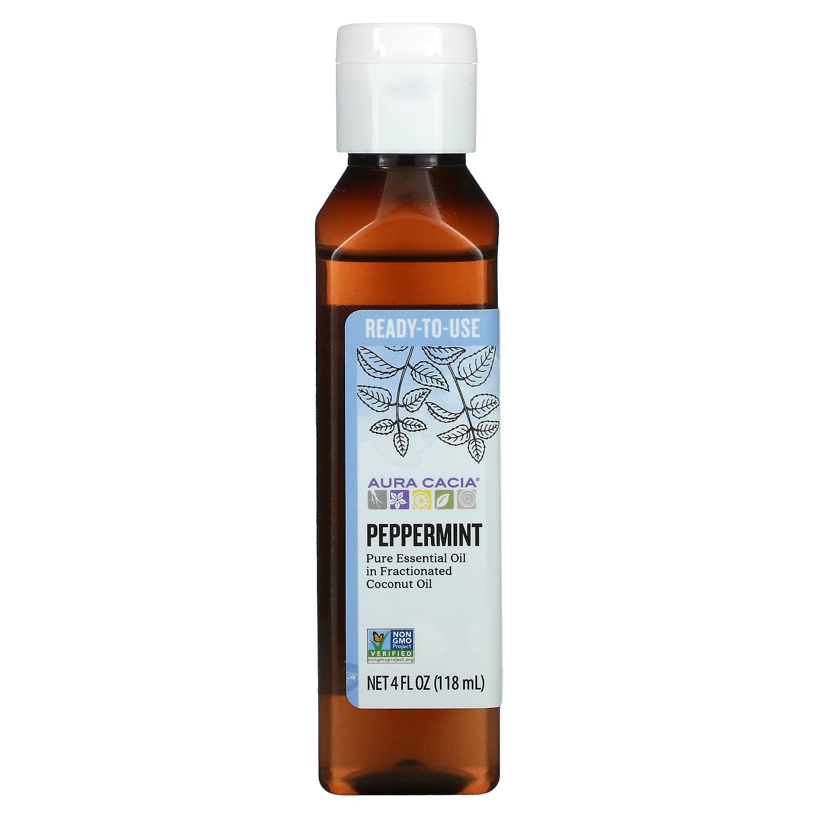 Aura Cacia-Pure Essential Oil in Fractionated Coconut Oil-Peppermint-4 fl oz (118 ml)