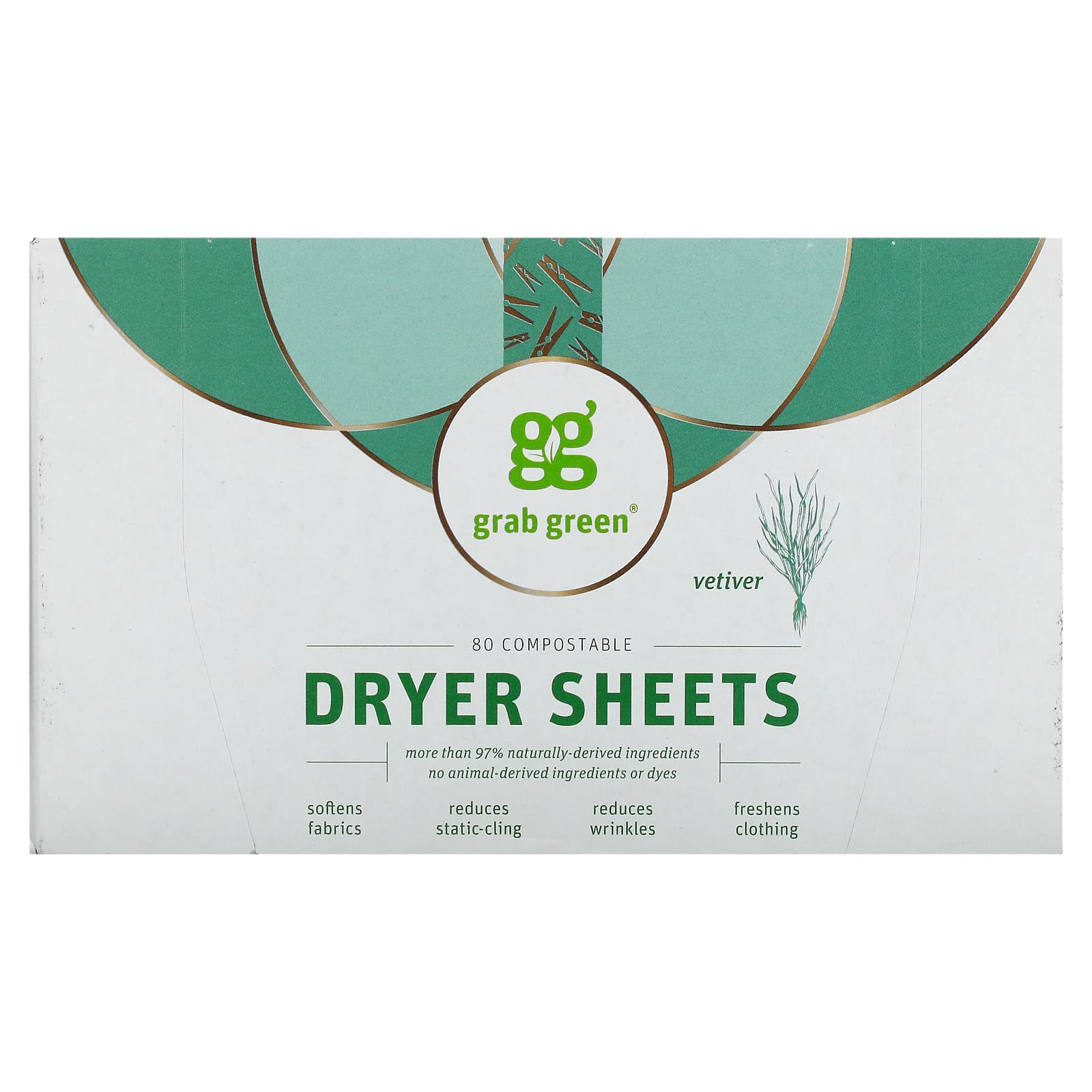 Grab Green-Dryer Sheets-Vetiver-80 Compostable Sheets