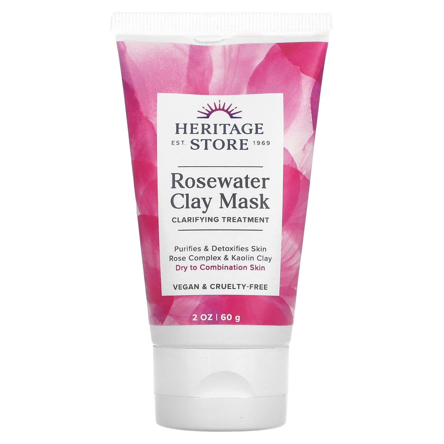 Heritage Store-Rosewater Clay Mask-Dry To Combination Skin-2 oz (60 g)