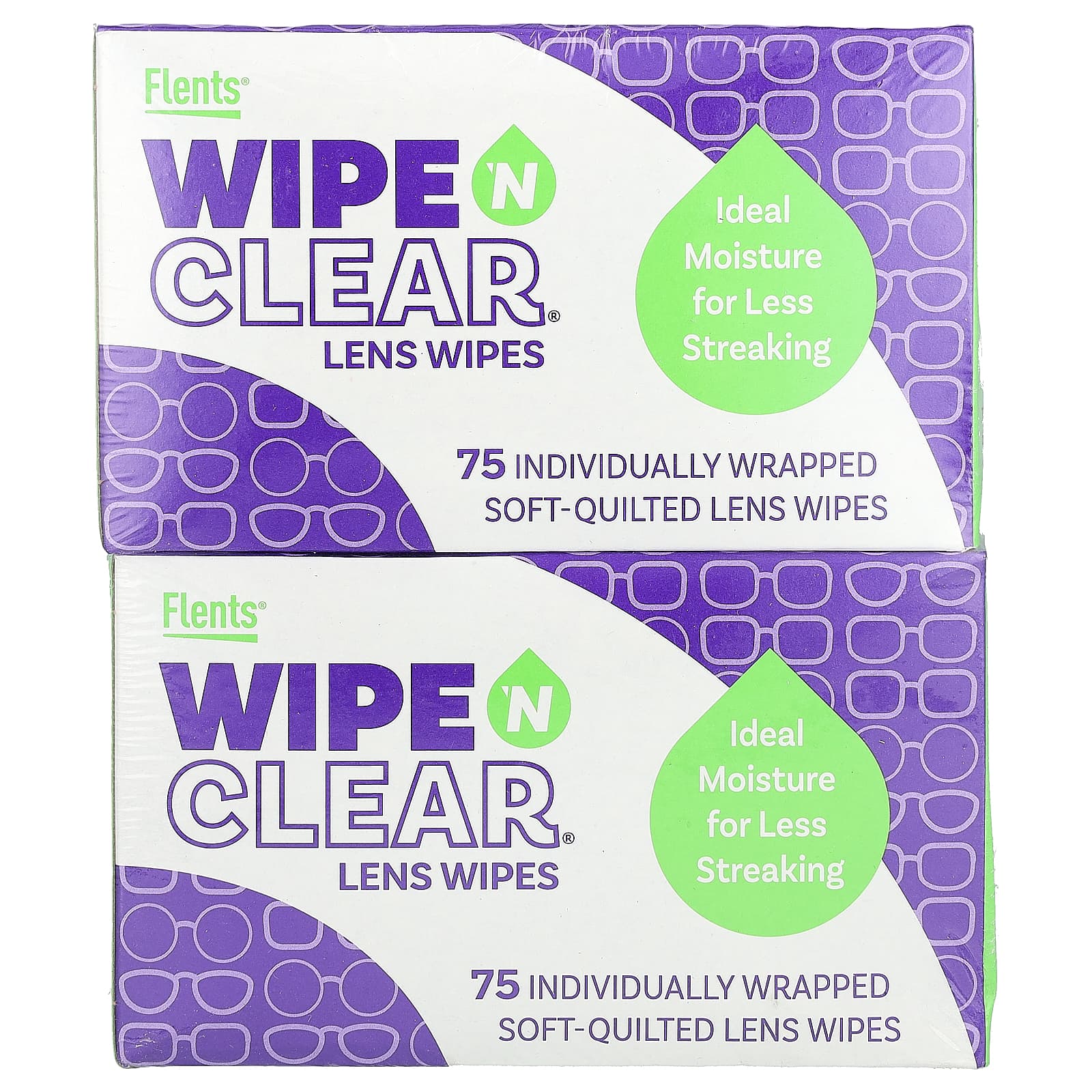 Flents-Wipe 'N Clear Lens Wipes-2 Boxes-75 Wipes Each