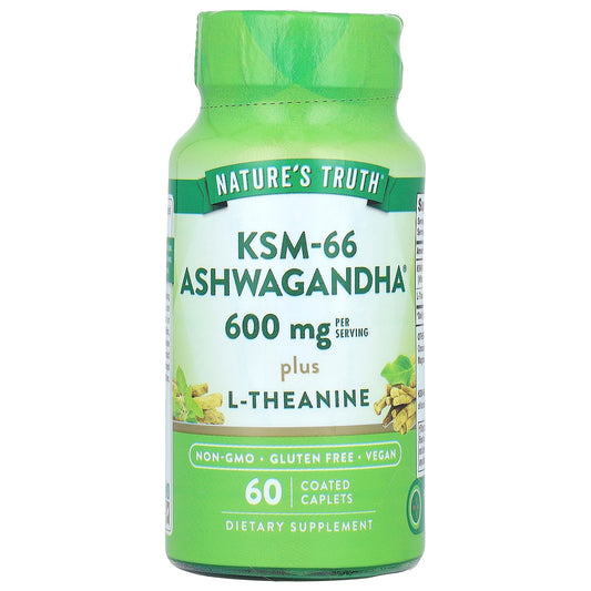 Nature's Truth-KSM-66 Ashwagandha Plus L-Theanine-600 mg-60 Coated Caplets (300 mg per Caplet)