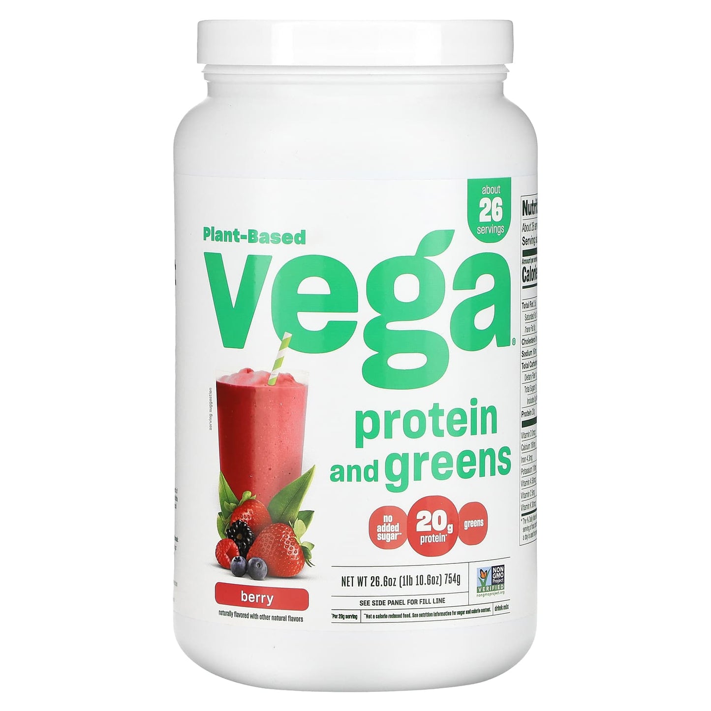 Vega-Plant Based Protein and Greens-Berry-1 lb 10.6 oz (754 g)