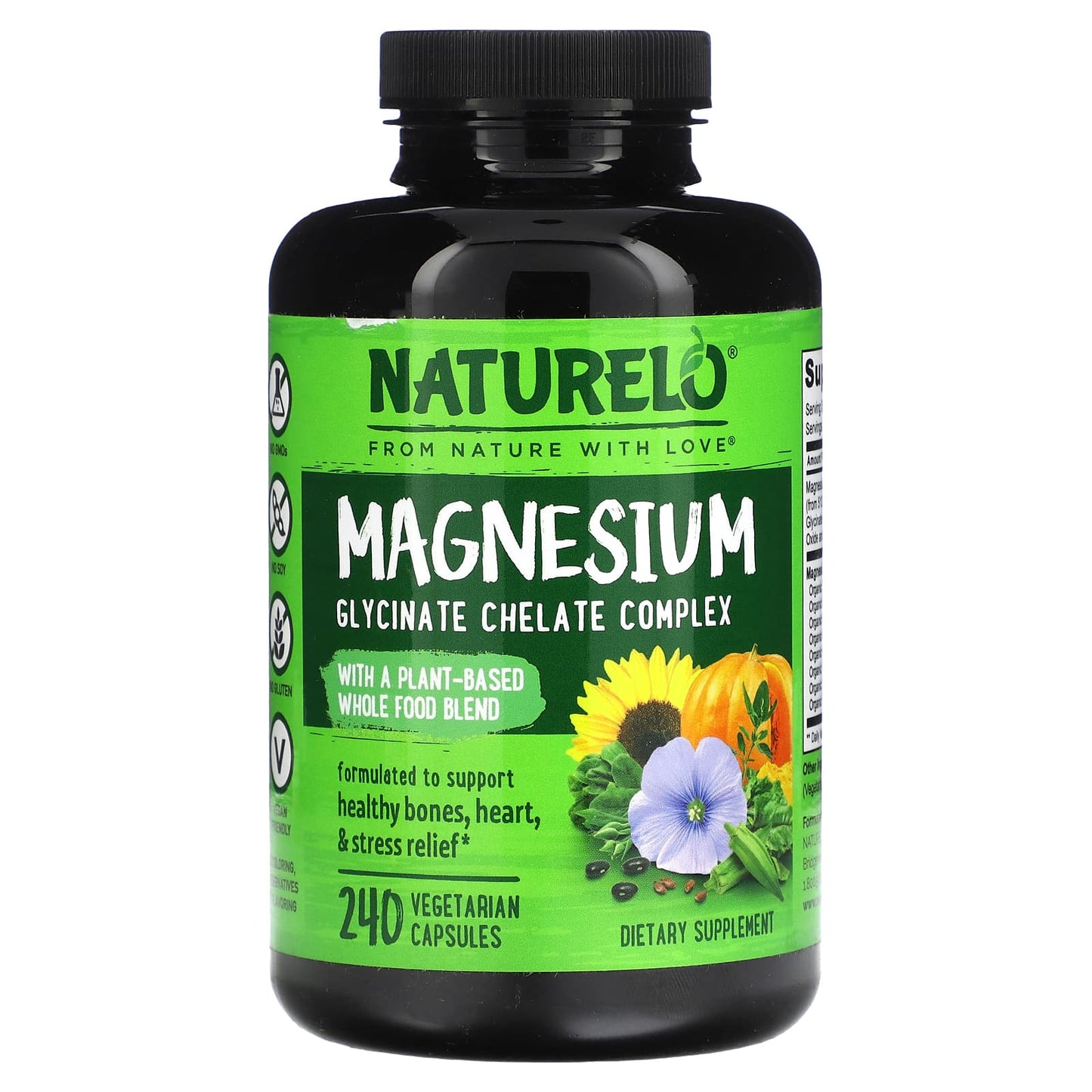 NATURELO-Magnesium Glycinate Chelate Complex-240 Vegetarian Capsules