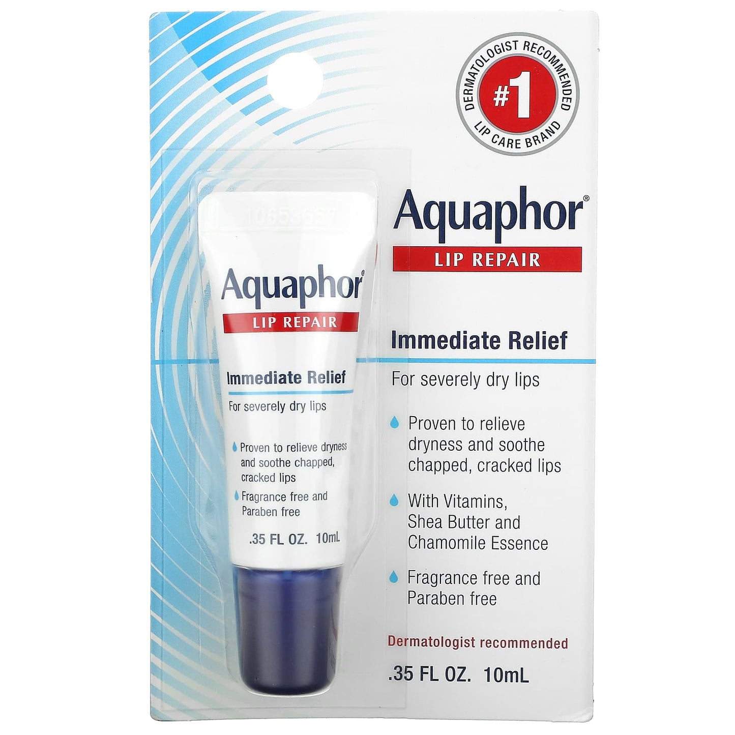 Aquaphor, Lip Repair, Immediate Relief, Fragrance Free, 0.35 fl oz (10 ml)