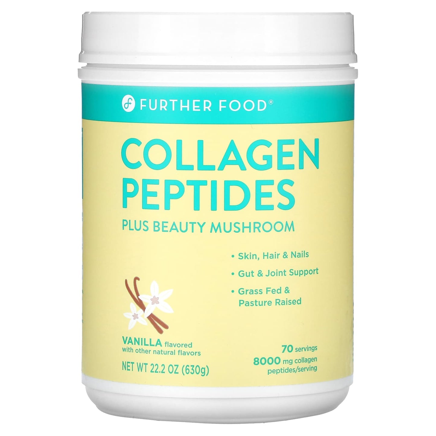 Further Food-Collagen Peptides Plus Beauty Mushroom-Vanilla-22.2 oz (630 g)