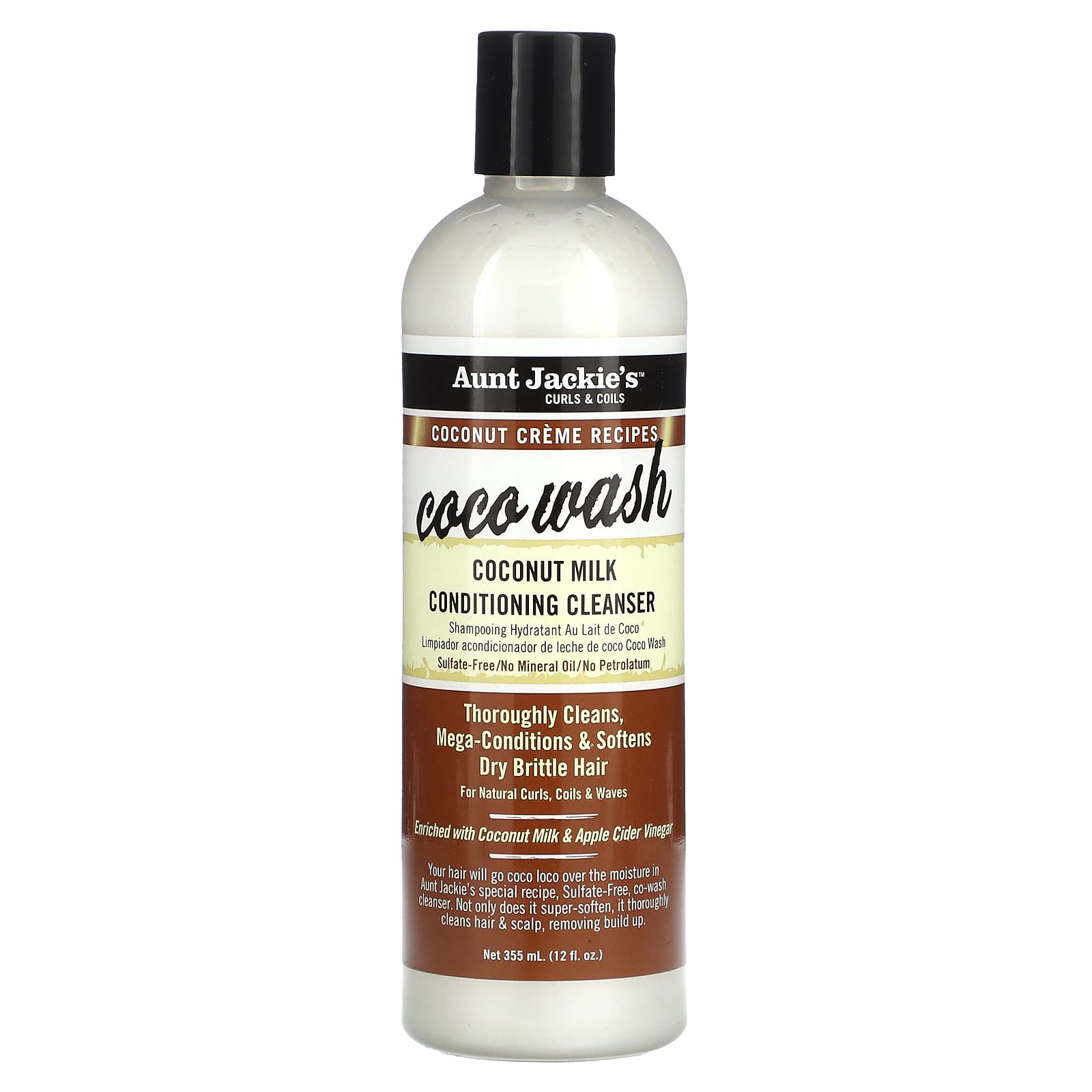 Aunt Jackie's Curls & Coils-Cocoa Wash-Coconut Milk Conditioning Cleanser-12 fl (355 ml)