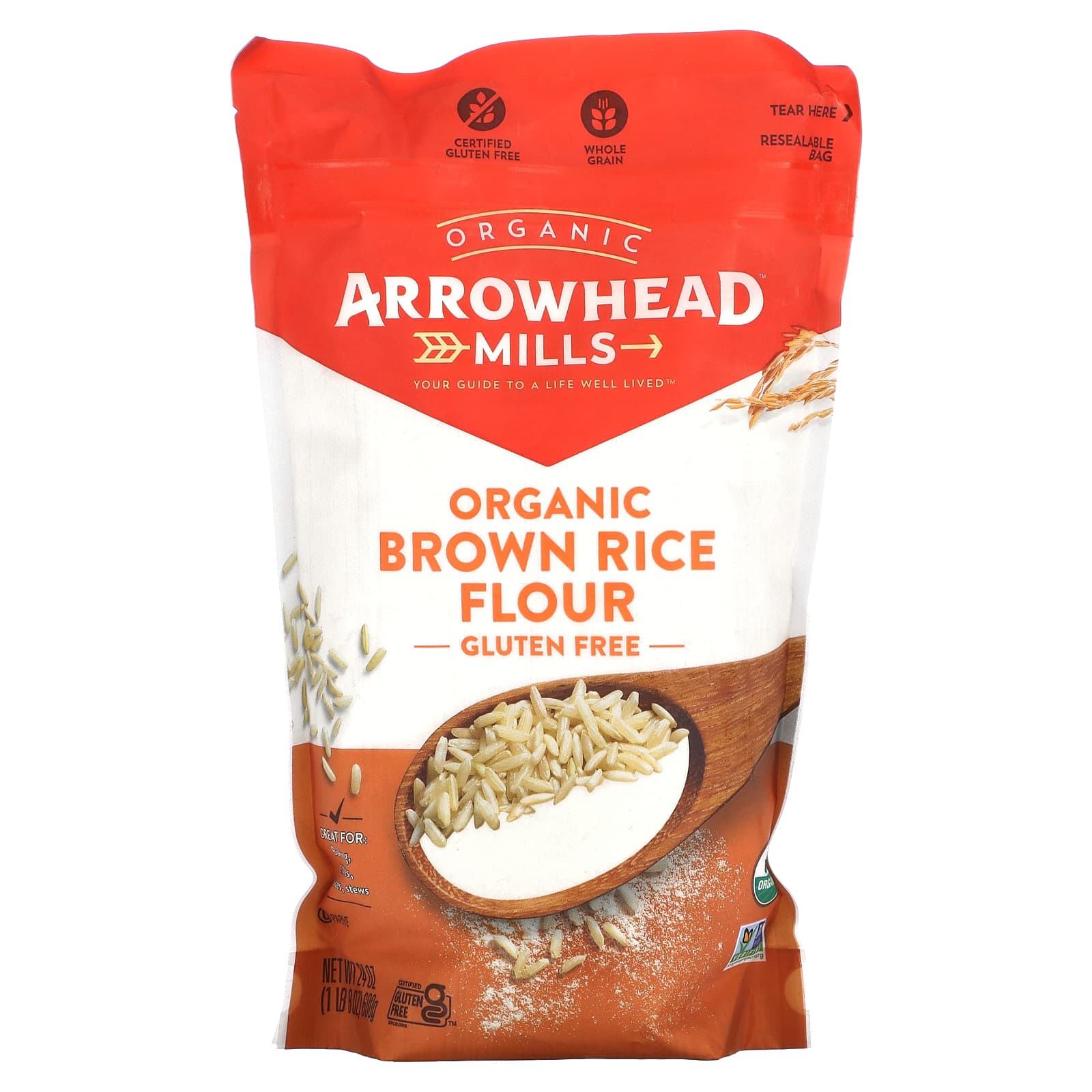 Arrowhead Mills-Organic Brown Rice Flour-Gluten Free-24 oz (680 g)