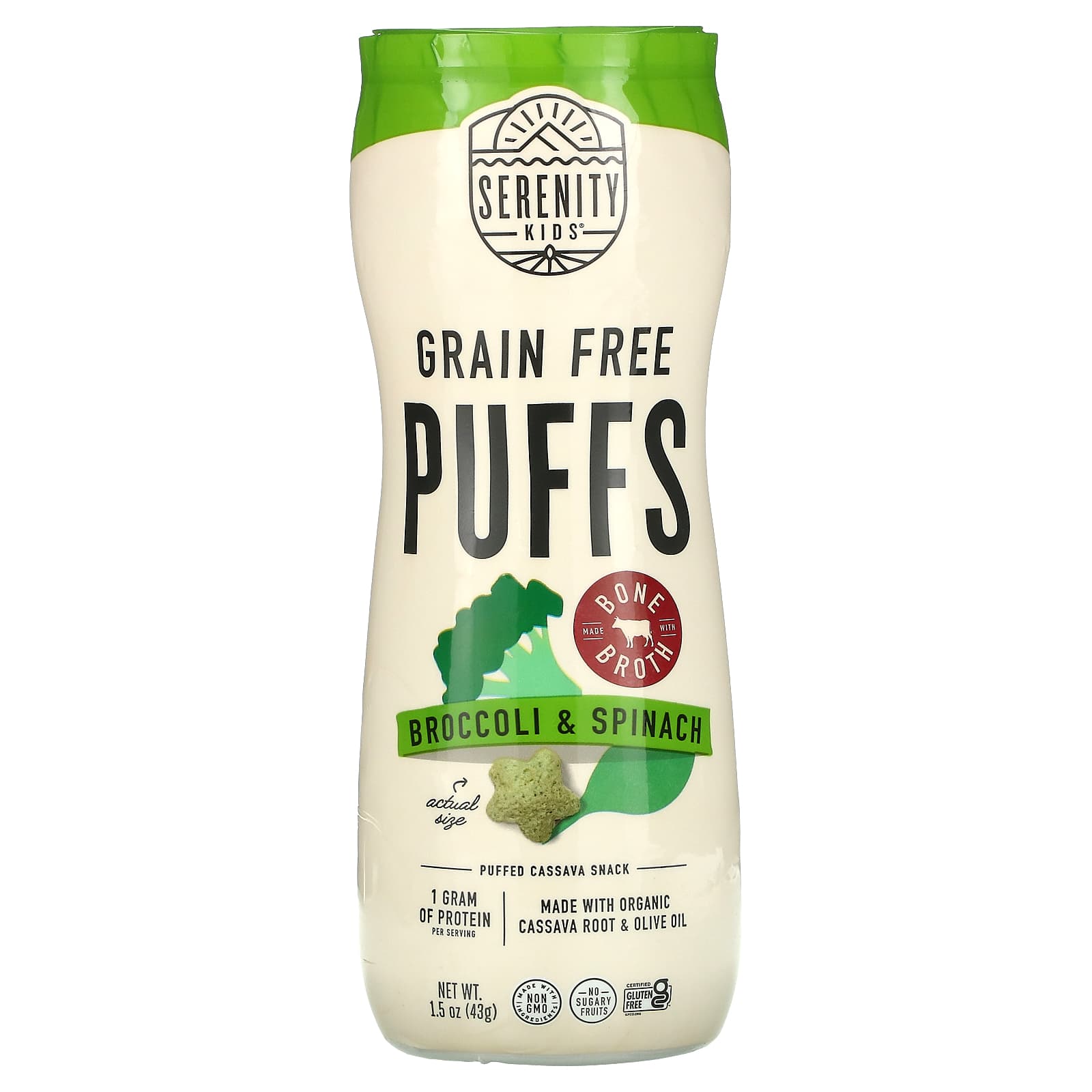 Serenity Kids-Grain Free Puffs-Broccoli & Spinach-1.5 oz (43 g)