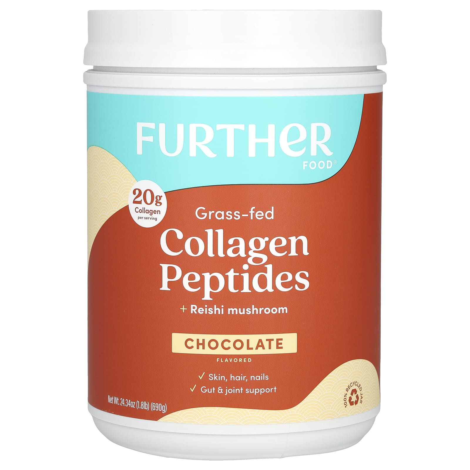 Further Food-Grass-Fed Collagen Peptides + Reishi Mushroom-Chocolate-1.8 lbs (690 g)