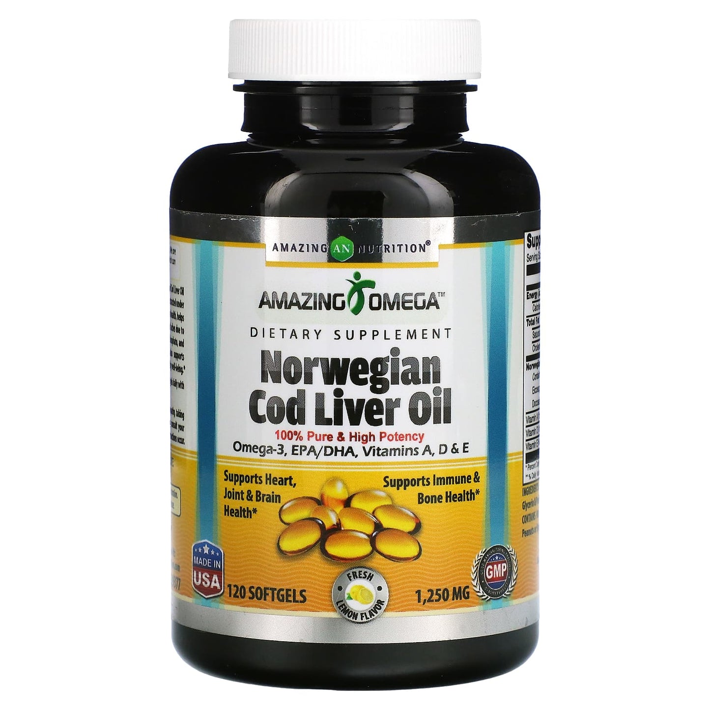 Amazing Nutrition-Norwegian Cod Liver Oil-Lemon-1,250 mg-120 Softgels