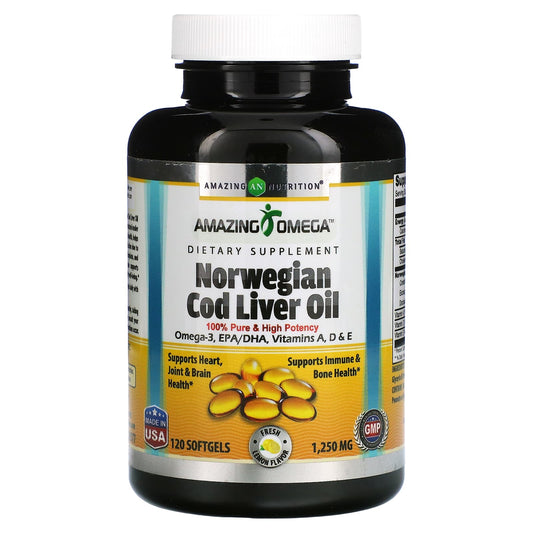 Amazing Nutrition-Norwegian Cod Liver Oil-Lemon-1,250 mg-120 Softgels