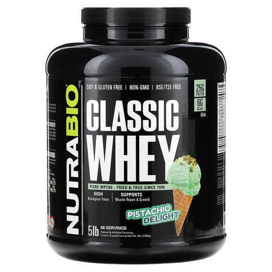 NutraBio-Classic Whey Protein-Pistachio Delight-5 lb (2,268 g)