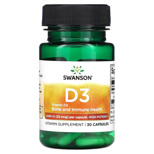 Swanson-Vitamin D3-High Potency-1,000 IU (25 mcg)-30 Capsules