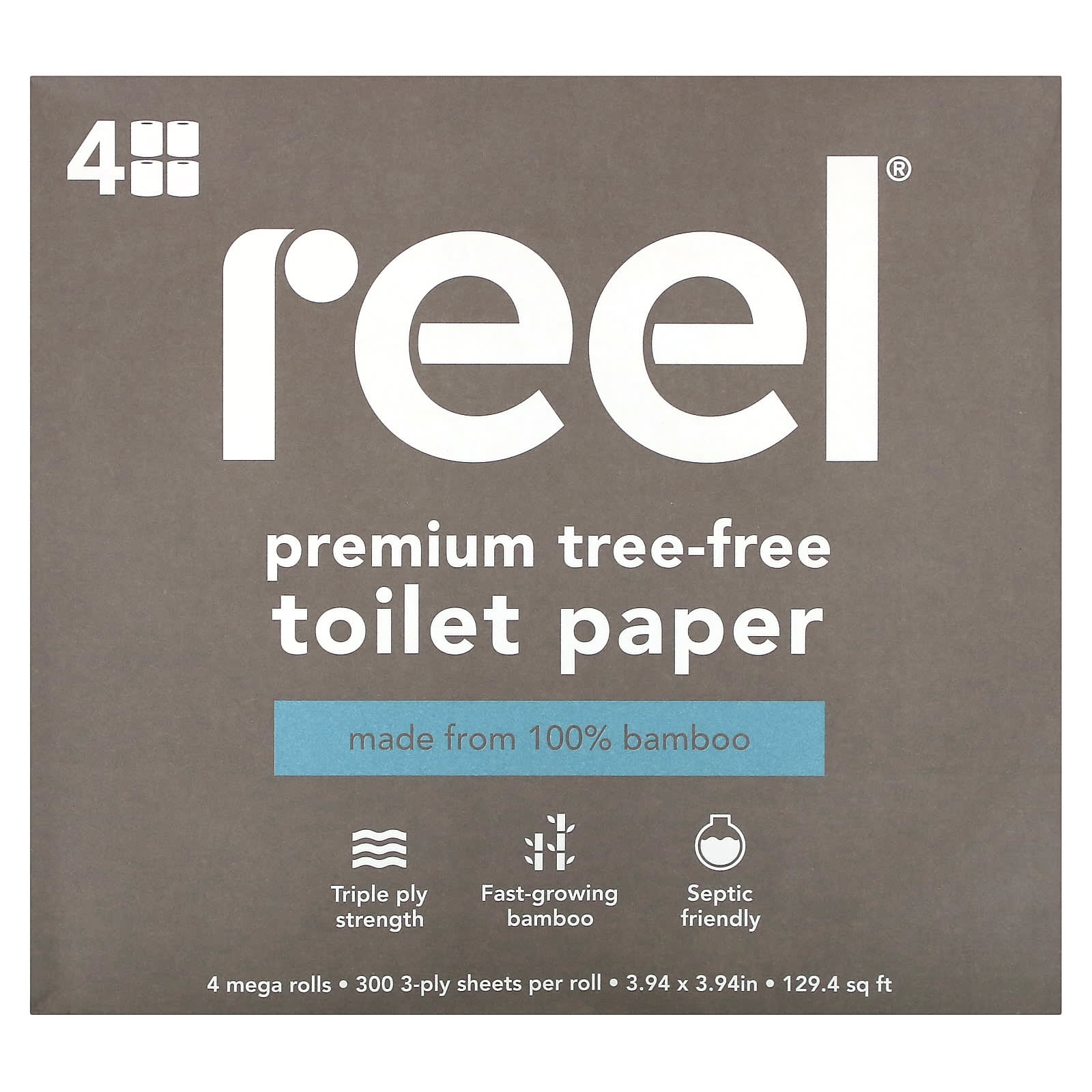Reel-Premium Tree-Free Toilet Paper-4 Mega Rolls