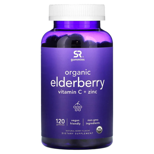 Sports Research-Organic Elderberry Vitamin C + Zinc-Natural Berry-120 Gummies