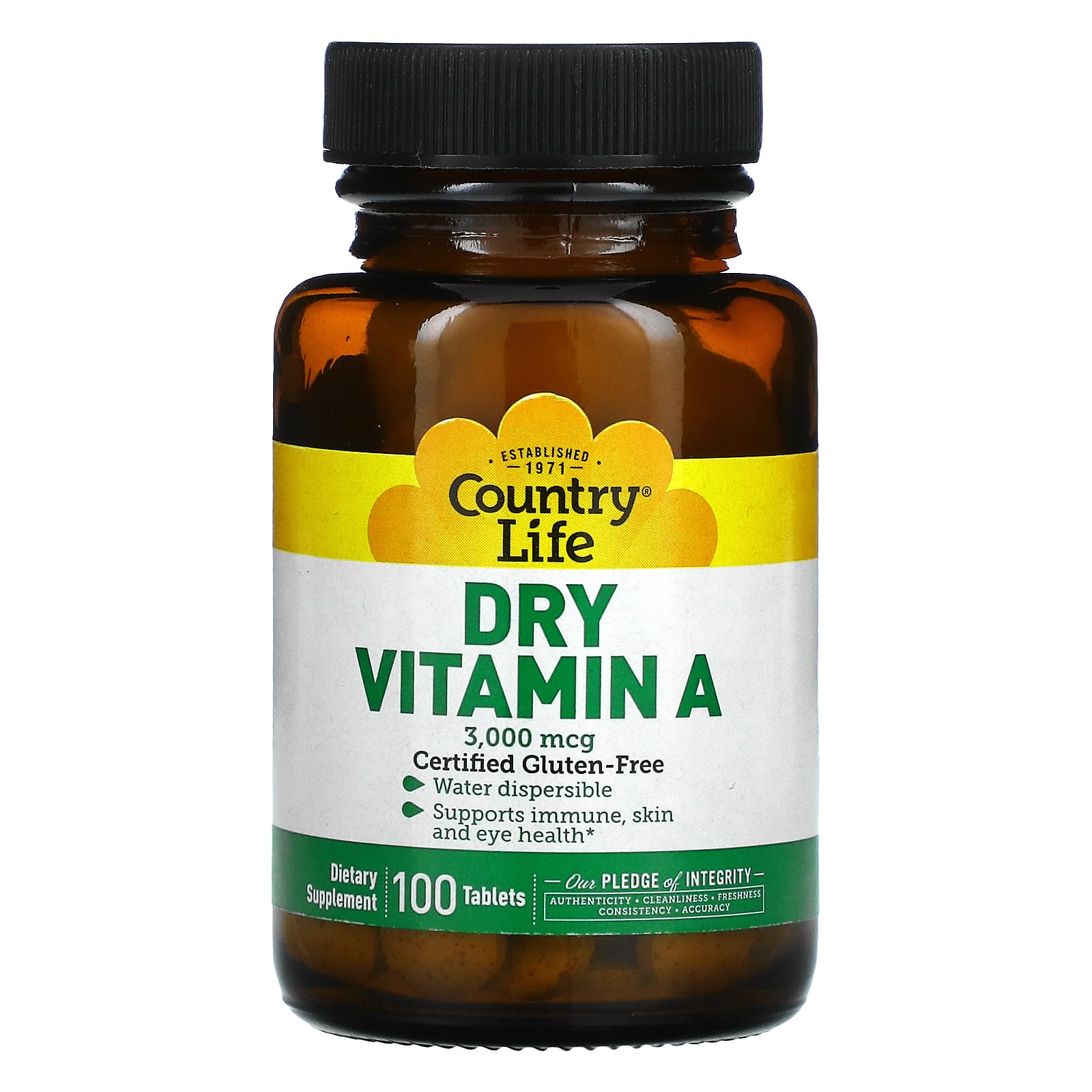 Country Life-Dry Vitamin A-3,000 mcg-100 Tablets