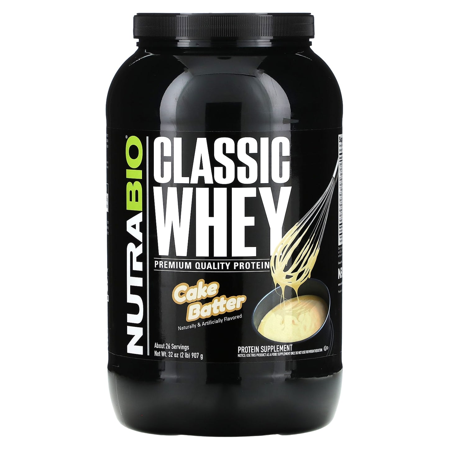 NutraBio-Classic Whey Protein-Cake Batter-2 lb (907 g)