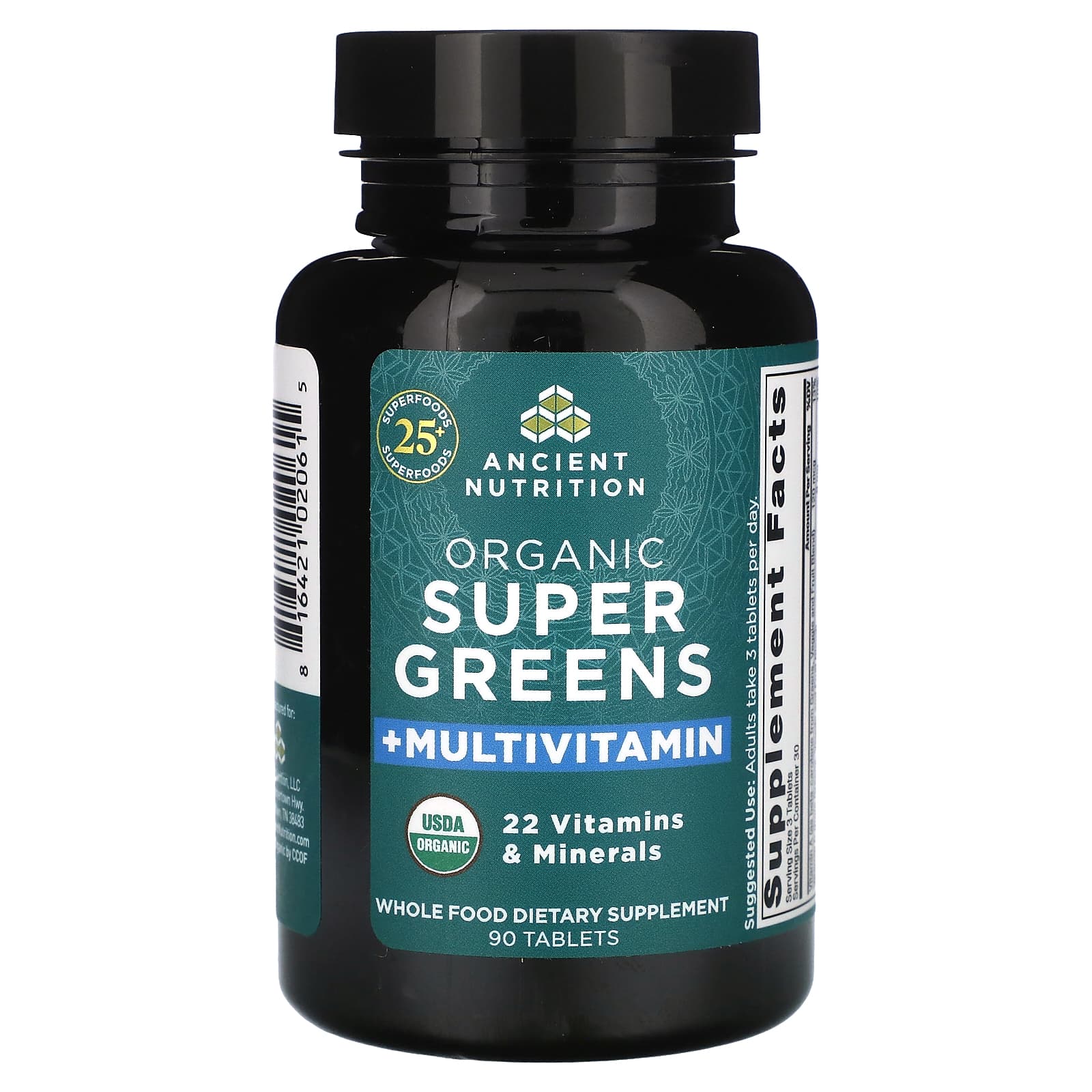 Ancient Nutrition-Organic Super Greens + Multivitamin-90 Tablets