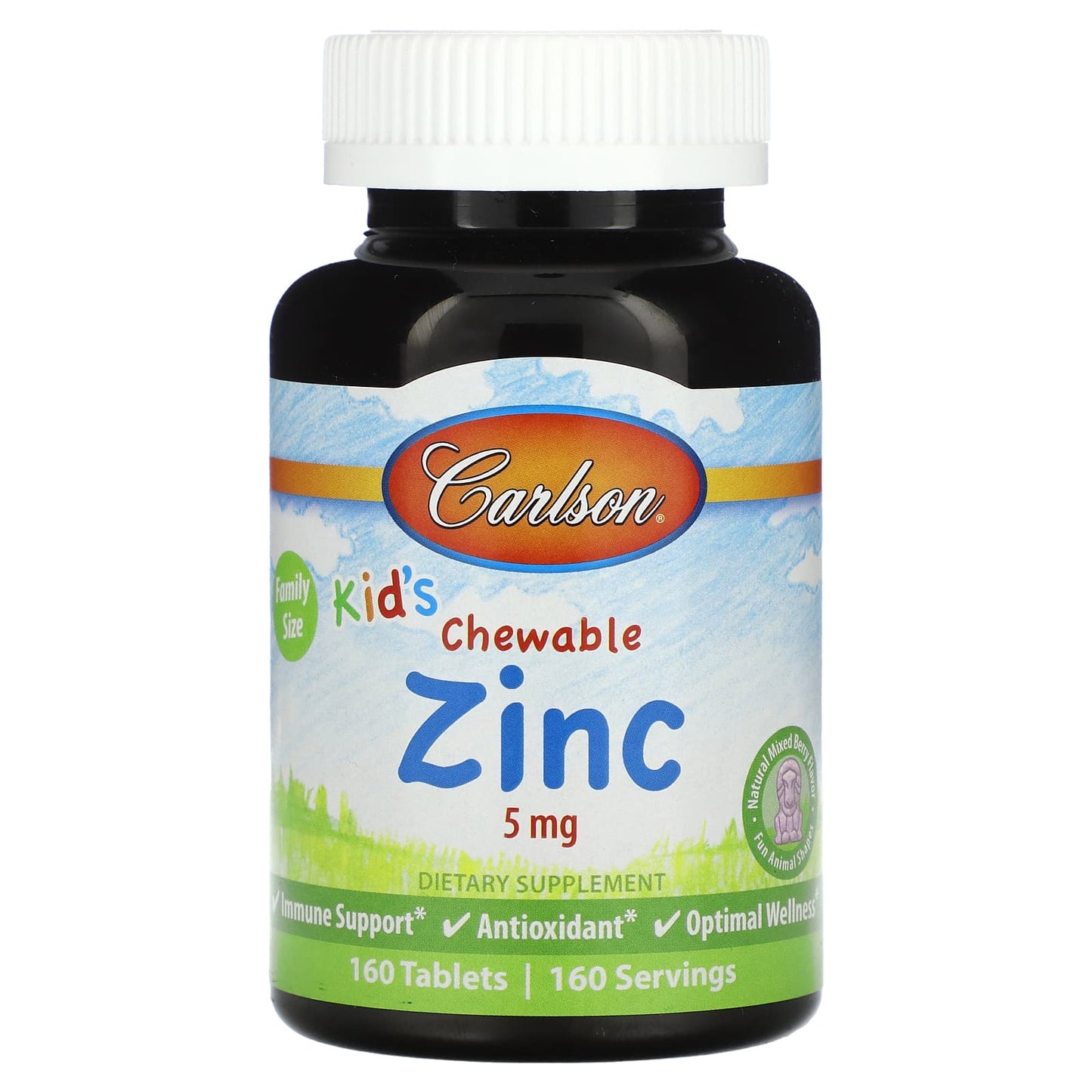 Carlson-Kid's Chewable Zinc-Natural Mixed Berry-5 mg-160 Tablets