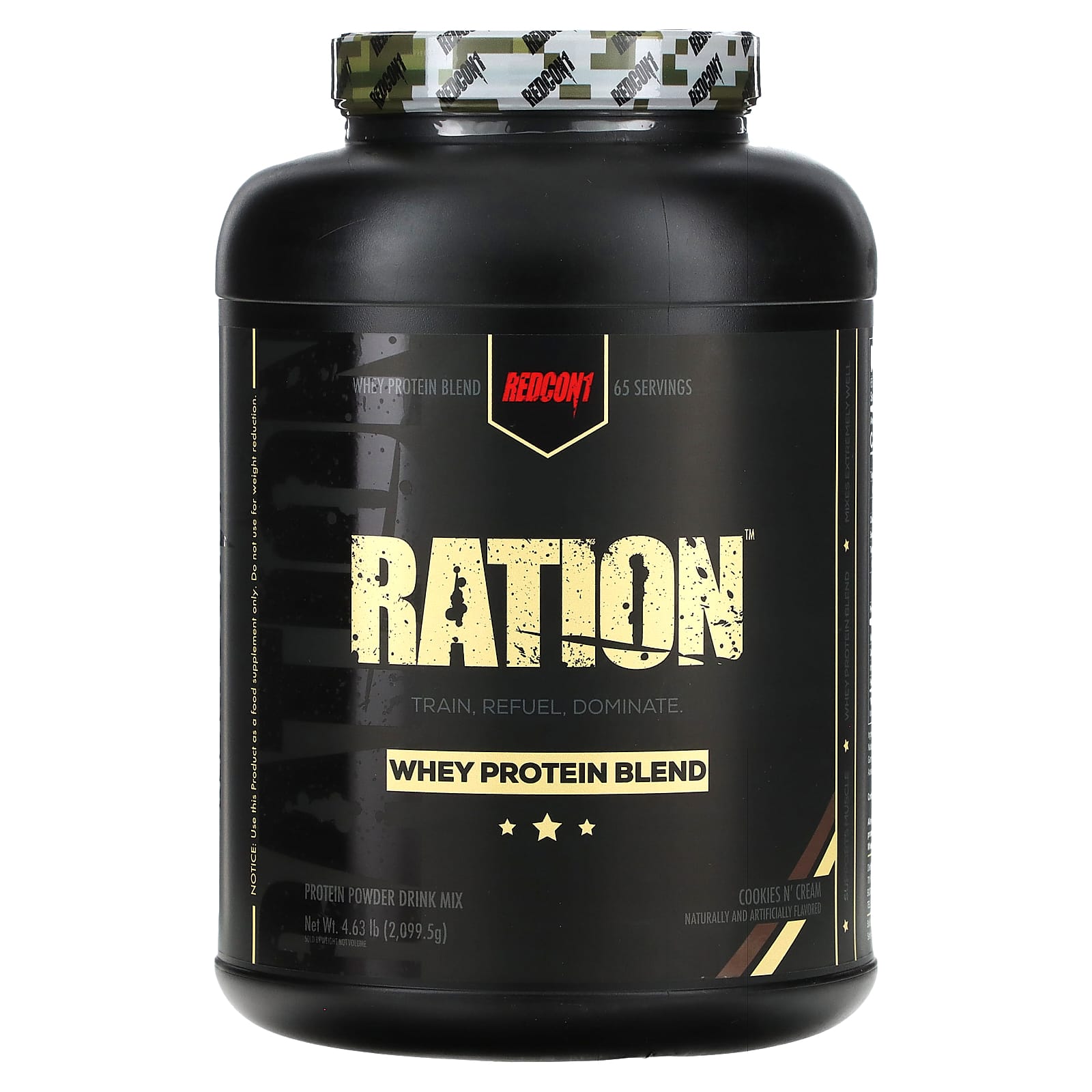 Redcon1-Ration-Whey Protein Blend-Cookies N' Cream-4.63 lbs (2,099.5 g)