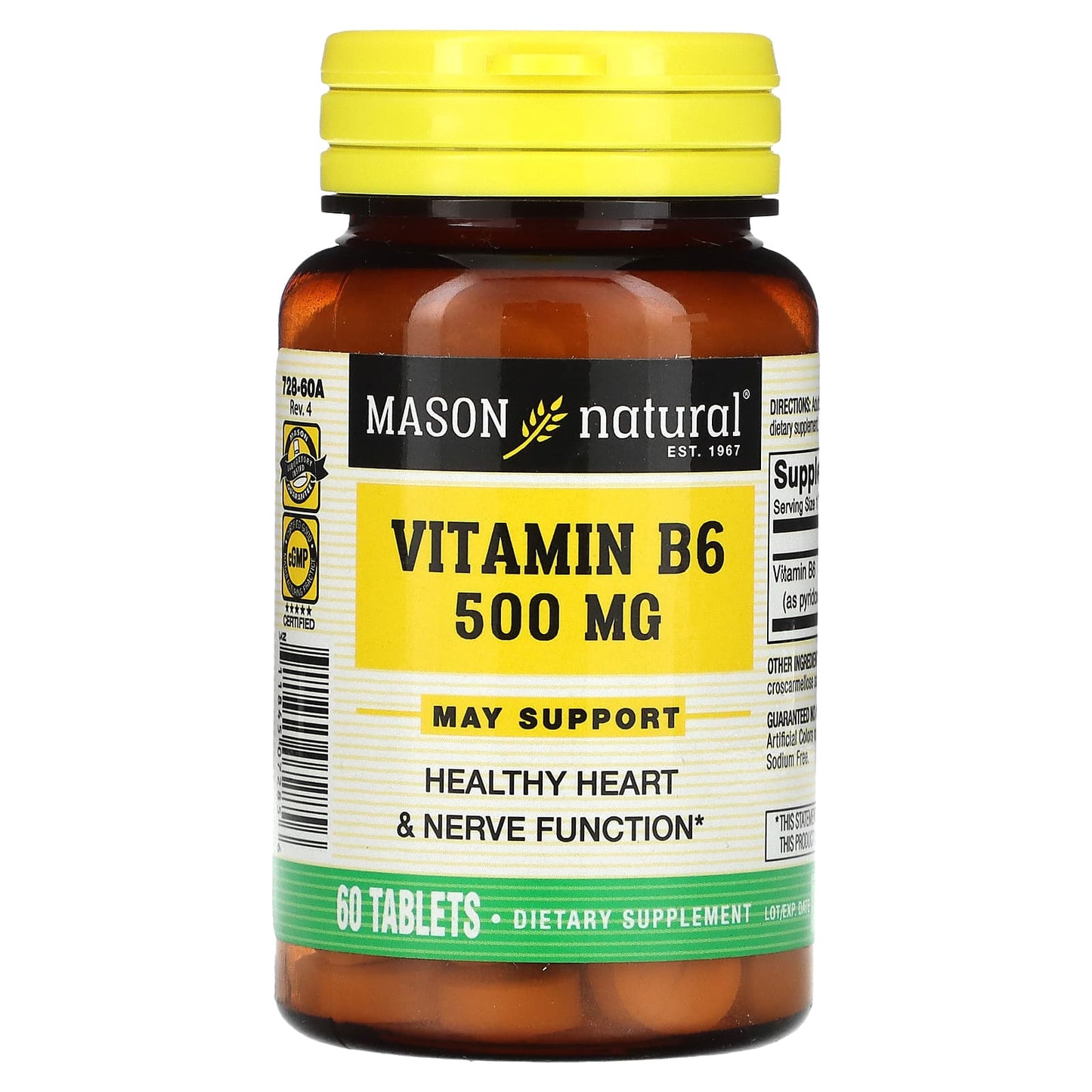 Mason Natural-Vitamin B6-500 mg-60 Tablets