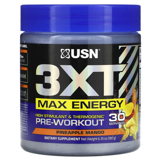 USN-3XT Max Energy-High Stimulant & Thermogenic Pre-Workout-Pineapple Mango-6.35 oz (180 g)