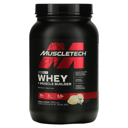 MuscleTech-Platinum Whey + Muscle Builder- Vanilla Cream-1.8 lbs (817 g)