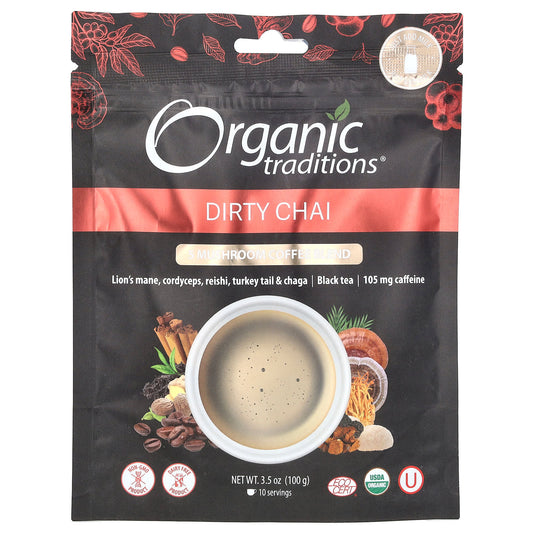 Organic Traditions-5 Mushroom Coffee Blend-Dirty Chai-3.5 oz (100 g)