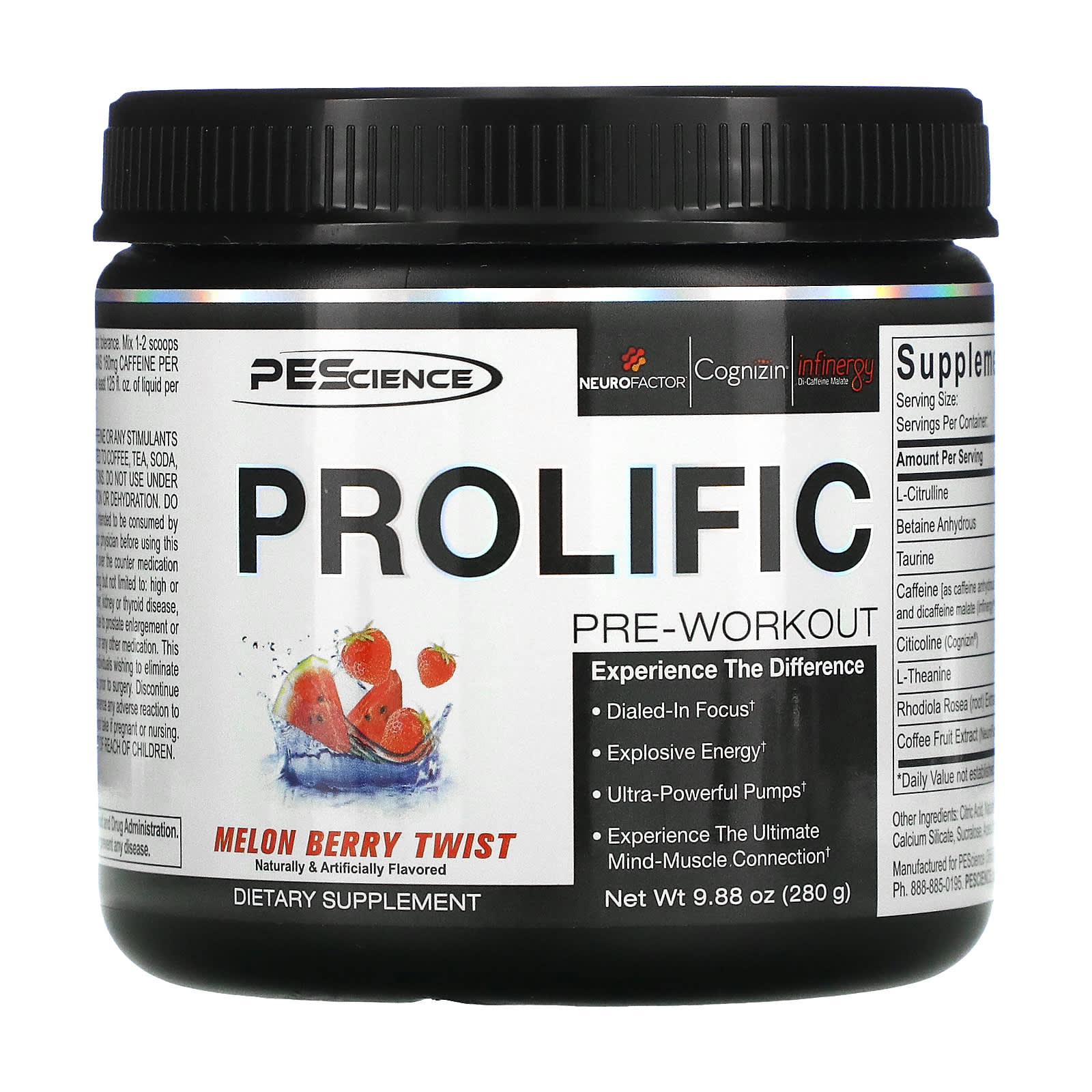 PEScience-Prolific-Pre-Workout-Melon Berry Twist-9.88 oz (280 g)