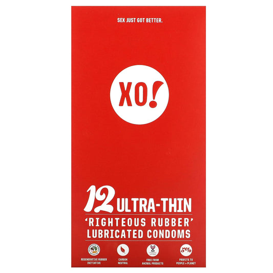 Here We Flo-XO! Ultra-Thin-Righteous Rubber Lubricated Condoms-Unscented-12 Condoms