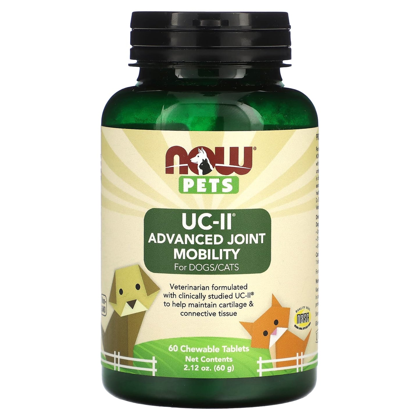 NOW Foods-Pets UC-II Advanced Joint Mobility for Dogs/Cats-60 Chewable Tablets-2.12 oz (60 g)