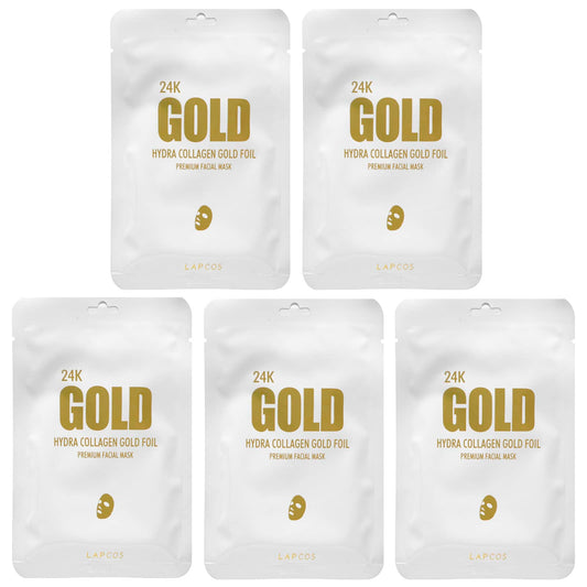 Lapcos-24K Gold Hydra Collagen Gold Foil-Premium Facial Beauty Sheet Mask-5 Sheets-0.88 oz (25 g) Each