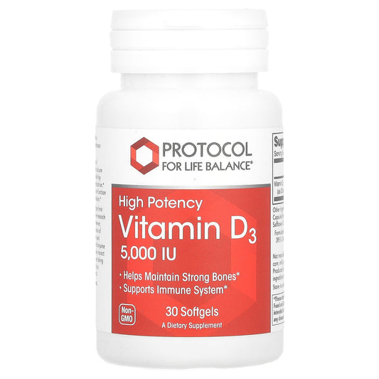 Protocol for Life Balance-Vitamin D3-High Potency-5,000 IU-30 Softgels