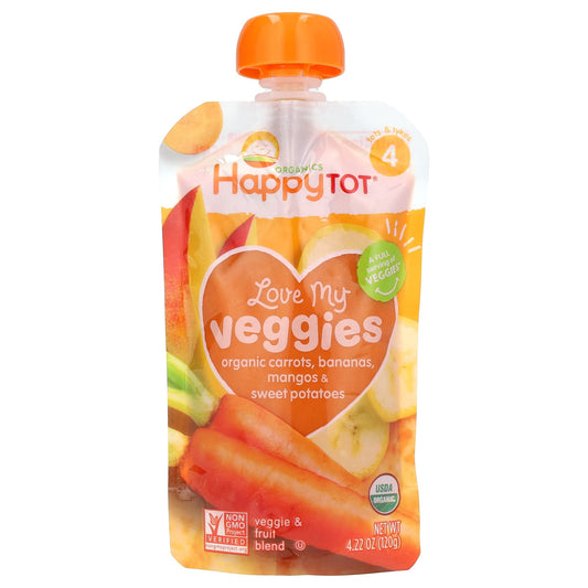 Happy Family Organics-Happy Tot-Love My Veggies-Stage 4-Organic Carrots-Bananas-Mangos & Sweet Potatoes-4.22 oz (120 g)