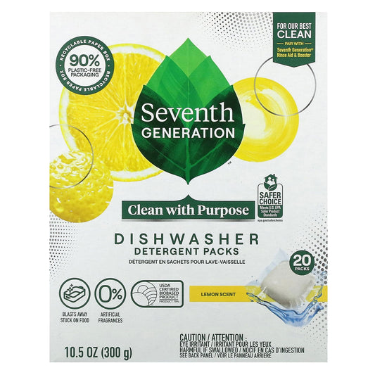 Seventh Generation-Dishwasher Detergent Packs-Lemon Scent-20 Packs-10.5 oz (300 g)
