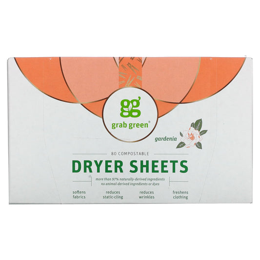 Grab Green-Dryer Sheets-Gardenia-80 Compostable Sheets