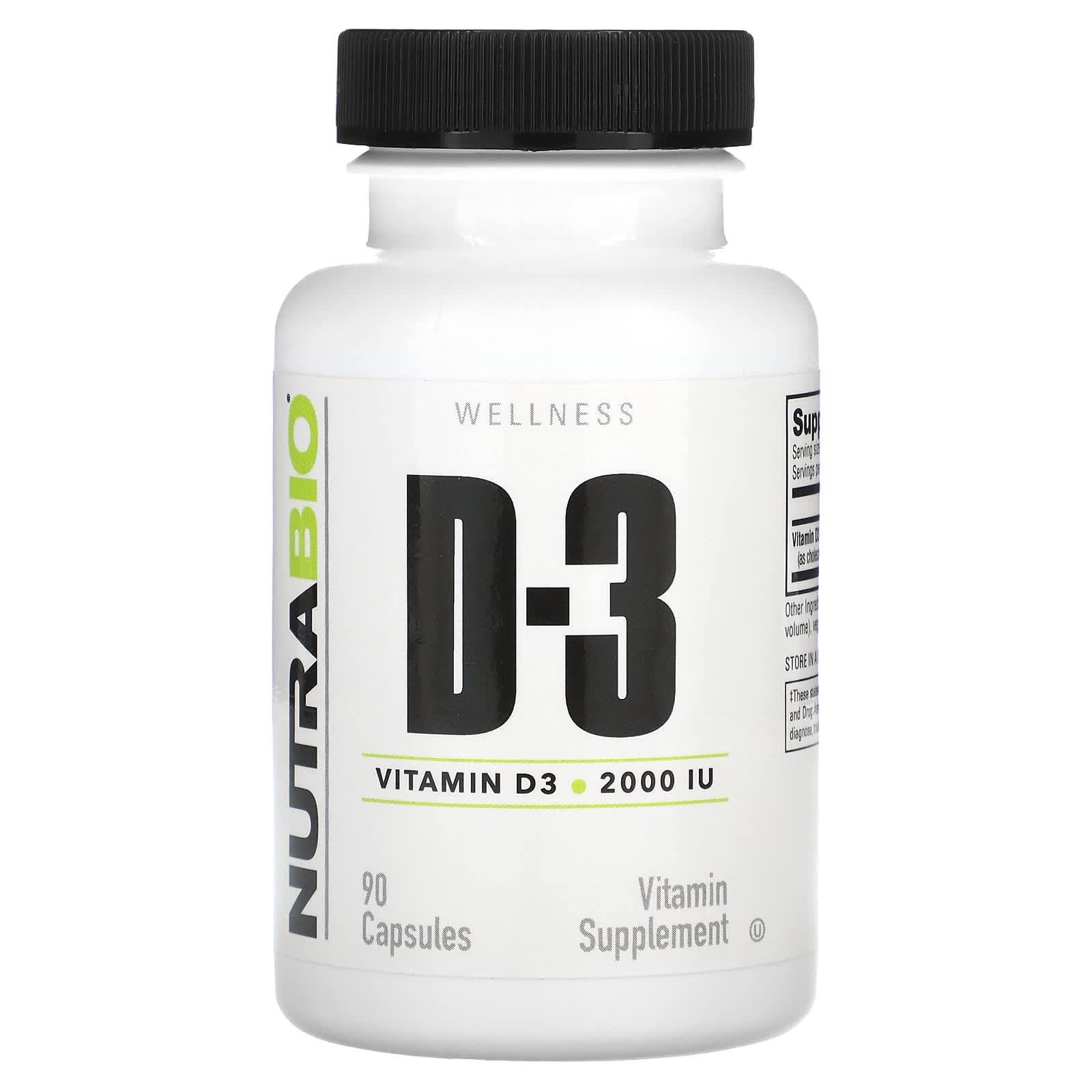 NutraBio-Vitamin D-3-50 mcg (2,000 IU)-90 Capsules