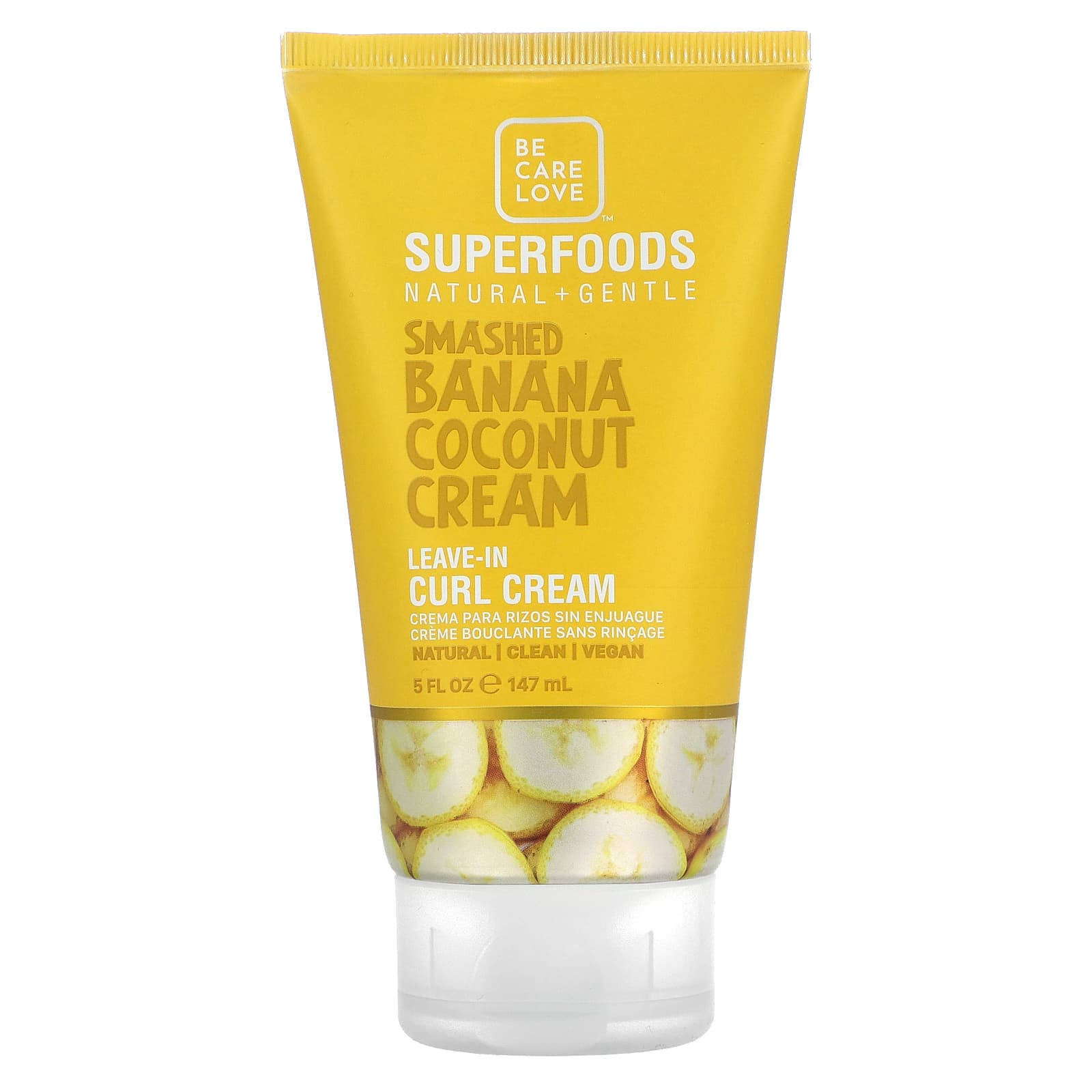 Be Care Love-Superfoods-Natural & Gentle-Leave-In Curl Cream-Smashed Banana Coconut Cream-5 fl oz (147 ml)