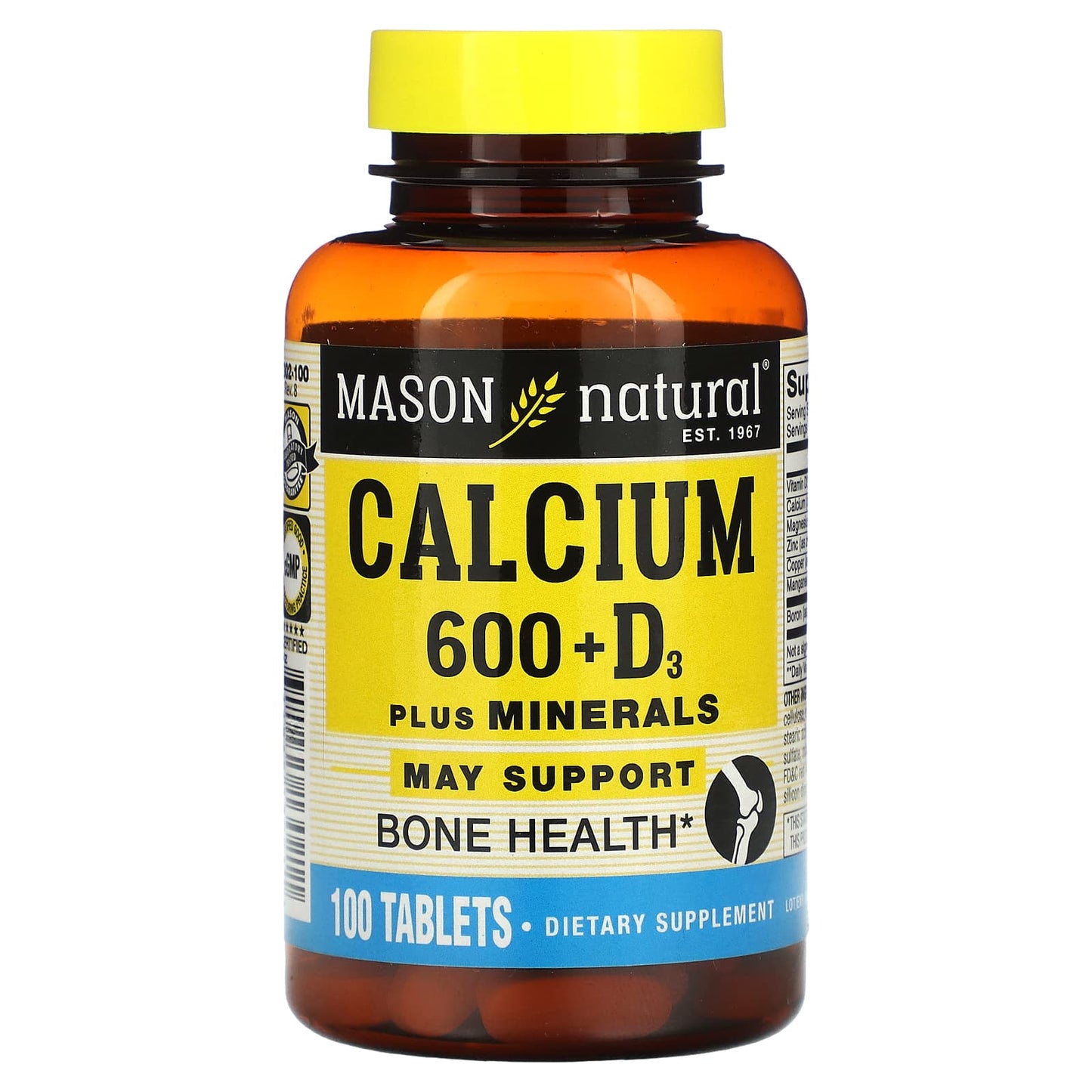 Mason Natural-Calcium 600 + Vitamin D3-100 Tablets