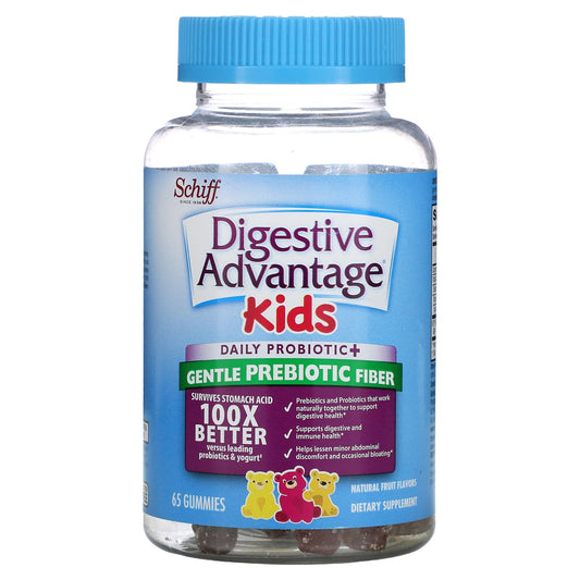 Schiff-Digestive Advantage Kids-Daily Probiotic + Gentle Prebiotic Fiber-Natural Fruit-65 Gummies