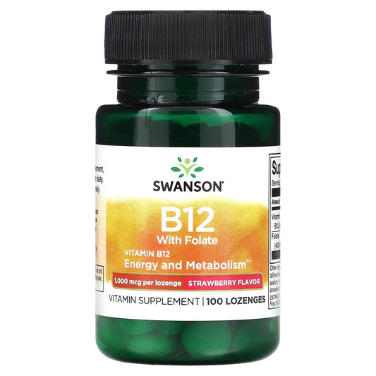 Swanson-Vitamin B12 with Folate-Strawberry-1,000 mcg-100 Lozenges