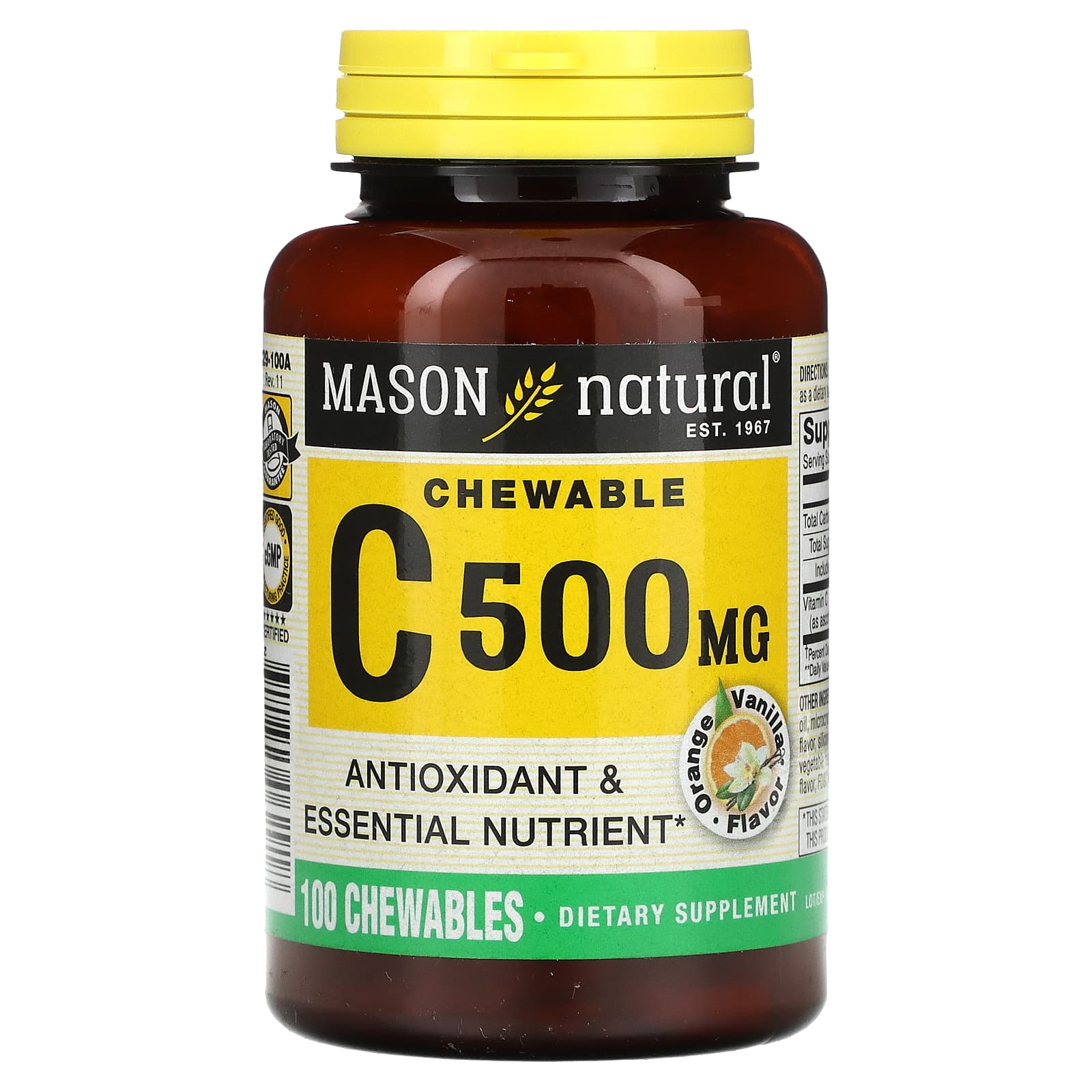 Mason Natural-Vitamin C-Orange Vanilla-500 mg-100 Chewables