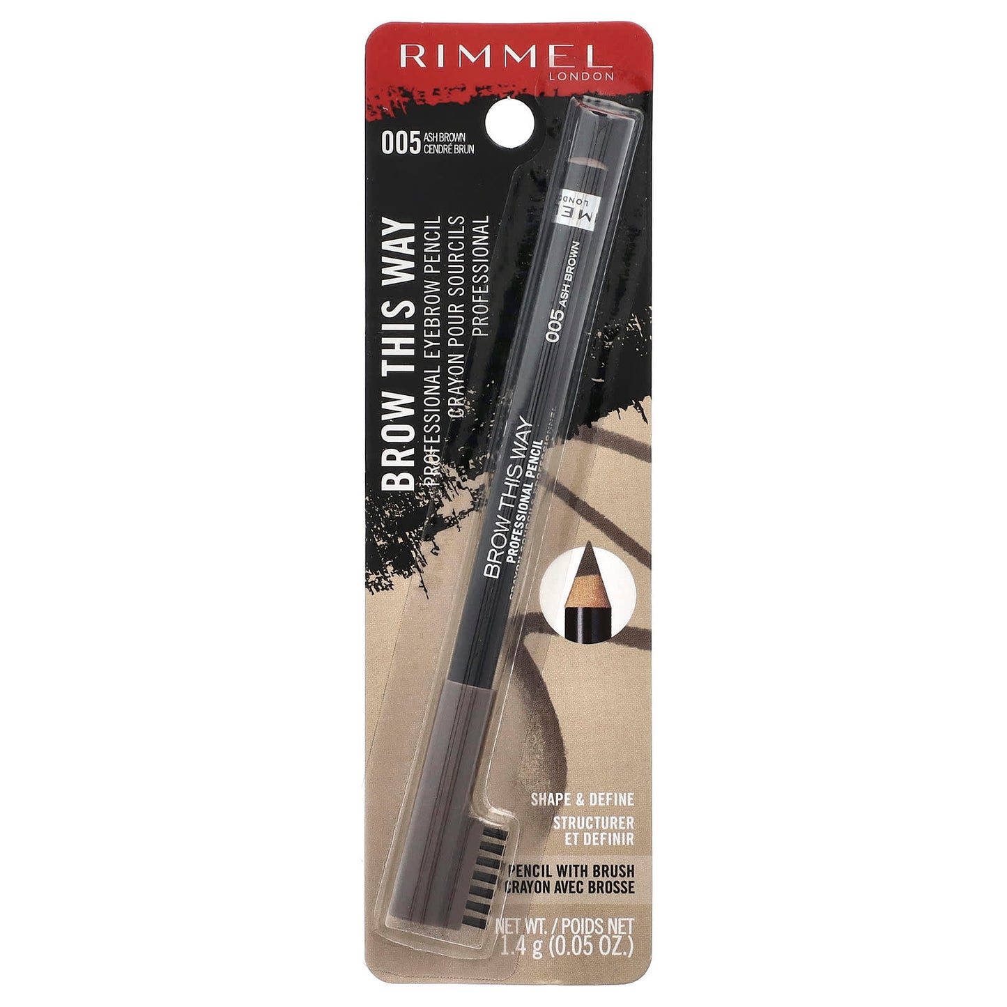 Rimmel London, Brow This Way, Professional Eyebrow Pencil, 005 Ash Brown, 0.05 oz (1.4 g)