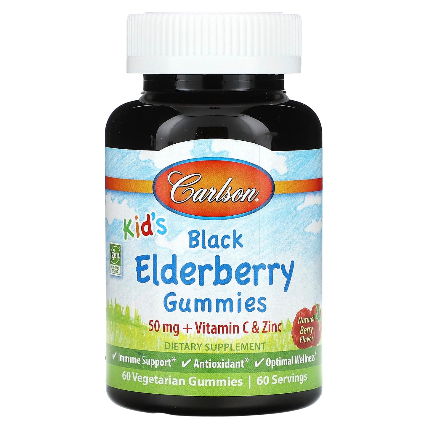 Carlson-Kid's Black Elderberry Gummies-Natural Berry-50 mg-60 Vegetarian Gummies