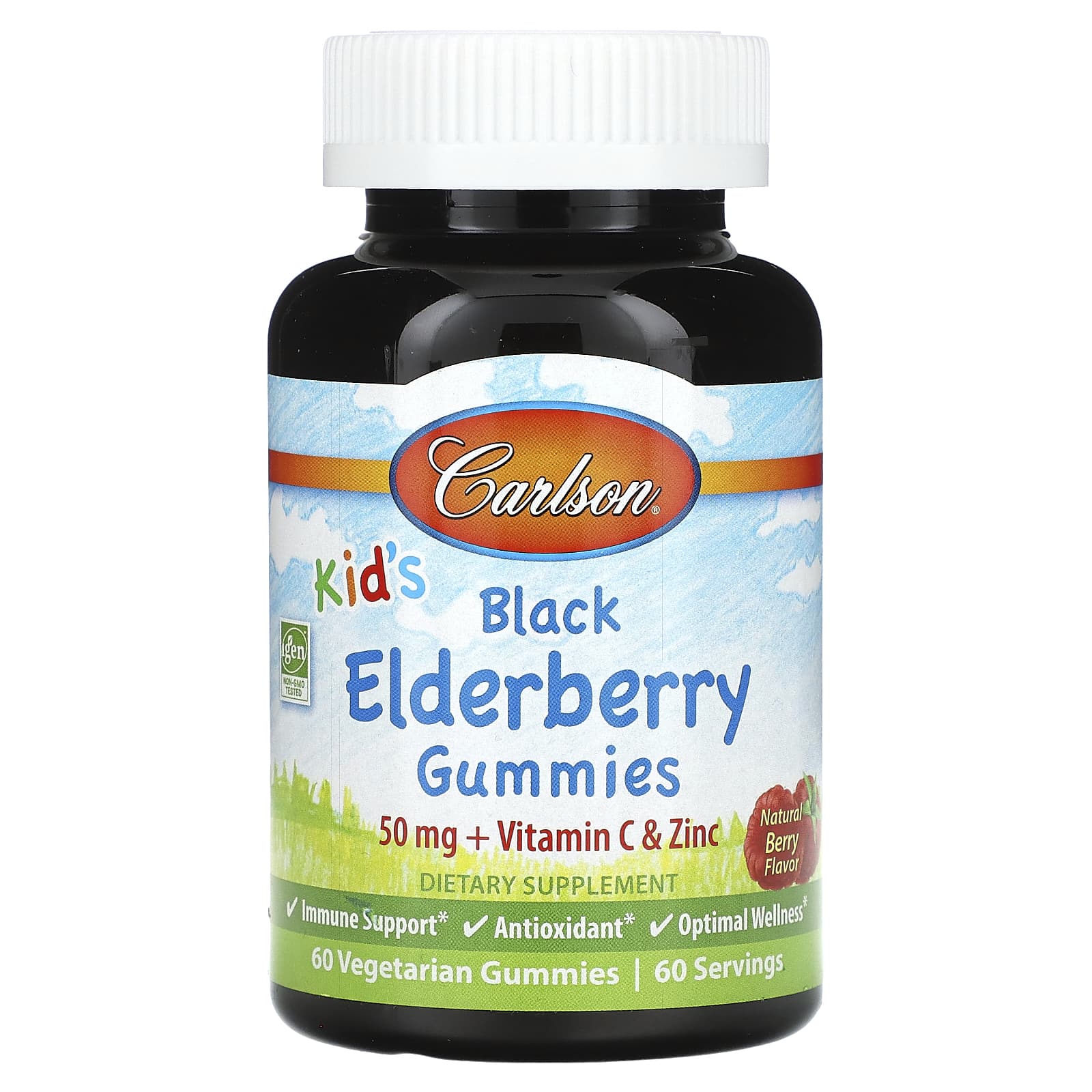 Carlson-Kid's Black Elderberry Gummies-Natural Berry-50 mg-60 Vegetarian Gummies