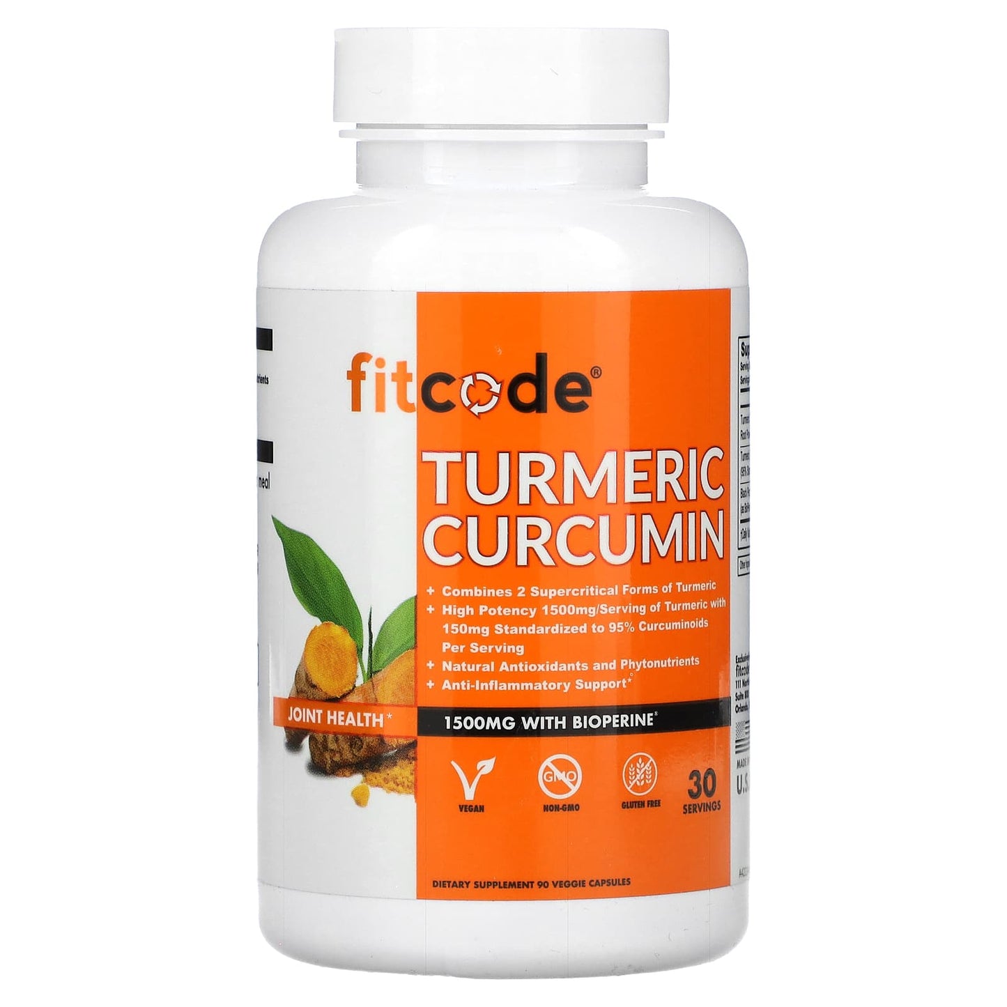 fitcode-Turmeric Curcumin-1,500 mg-90 Veggie Capsules (500 mg per Capsule)