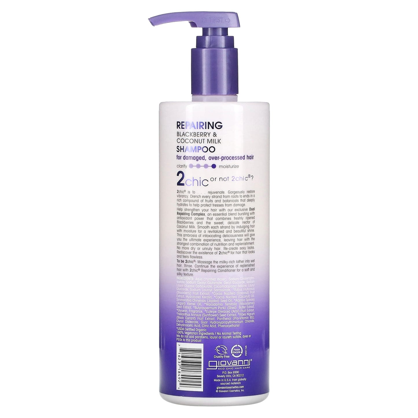 Giovanni, 2chic, Repairing Shampoo, For Damaged, Over-Processed Hair, Blackberry + Coconut Milk, 24 fl oz (710 ml)